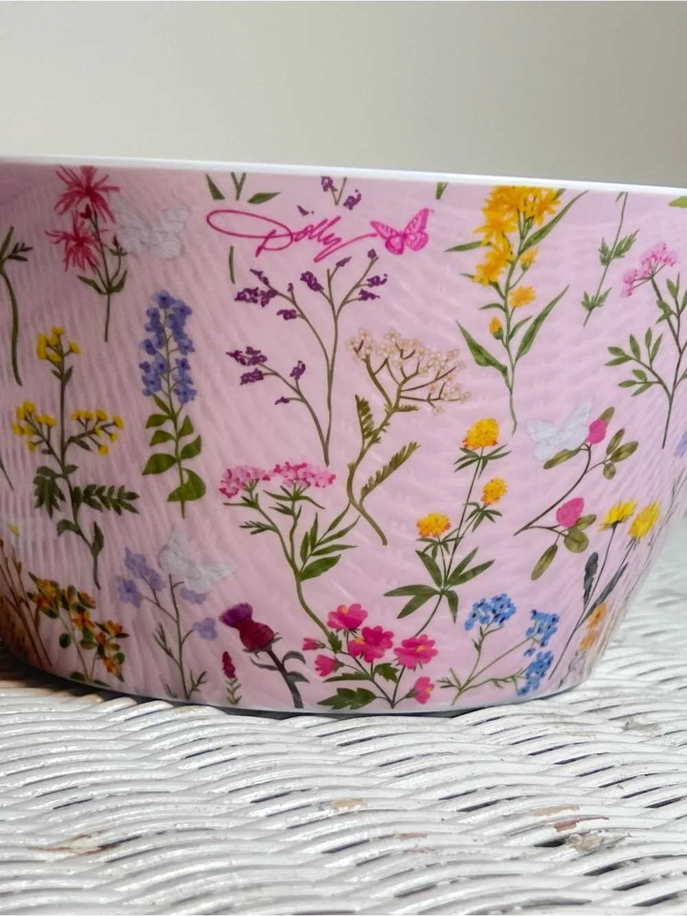Dolly Parton 10” Pink Melamine Bowl w/Bonus. New With Tags. Wildflower Spring
